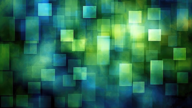 Quadrados verdes em um fundo azul