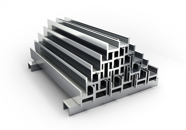 Quadratische Metallrohre und -profile der 3d Illustrationen lokalisiert auf weißem Hintergrund als Hintergrund