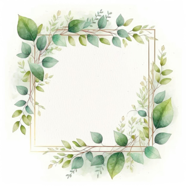 Quadratischer Rahmen aus grünen Blättern mit Aquarellmalerei