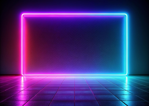 Foto quadratischer rechteck-neon-bewegungsgrafikrahmen mit blauem und rosa licht in bewegung futuristischer scifi-abstrakt-hintergrund