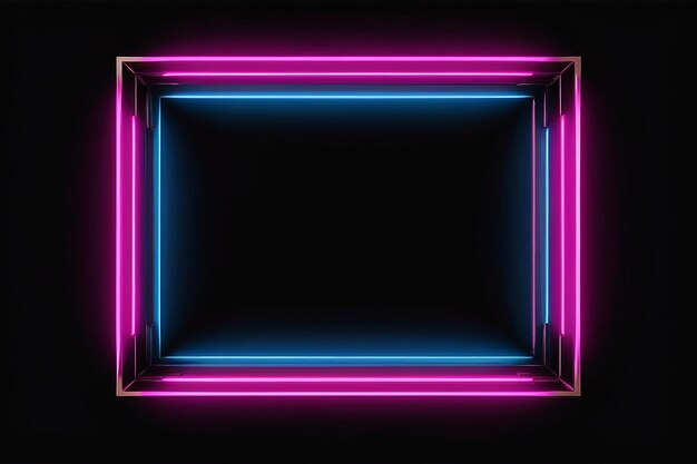 quadratischer rechteckiger Bildrahmen mit zweifarbiger Neonfarb-Bewegungsgrafik auf isoliertem schwarzen Hintergrund Blaues und rosa Licht bewegt sich für das Überlagerungselement 3D-Illustration Rendering Leeres Kopierraum Mitte