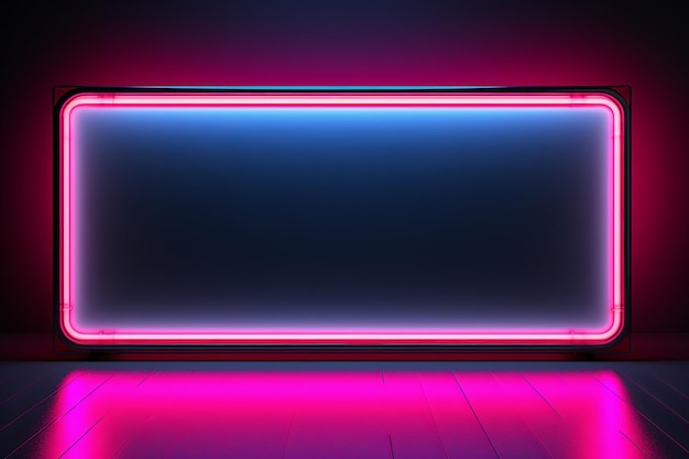 Quadratischer Rechteckrahmen mit futuristischem leuchtendem Neonlicht-Effekt, dunkler Hintergrund