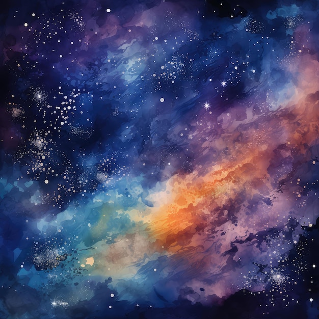 Foto quadratischer weltraumhintergrund mit nebel und sternen. aquarell-galaxie-illustration