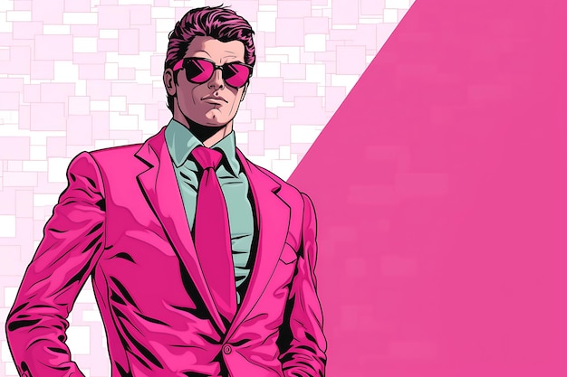 Quadrinho retro do homem de fato rosa