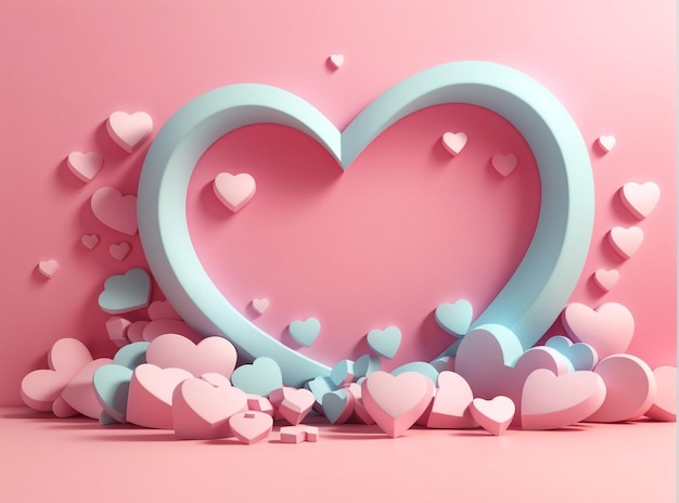 Quadro abstrato de corações de amor isolado em fundo rosa pastel
