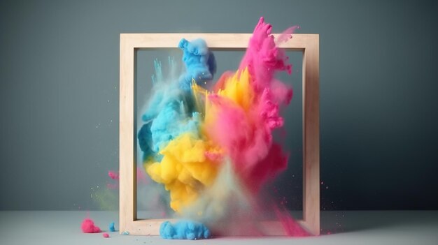 Quadro AI generativo com explosão de tinta em pó holi colorida, explosão criativa, nuvem multicolorida