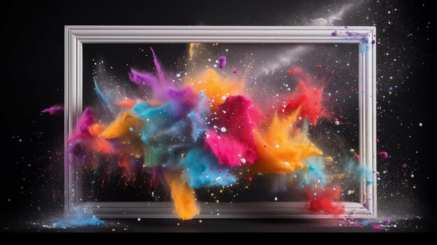 Foto quadro ai generativo com explosão de tinta em pó holi colorida, explosão criativa, nuvem multicolorida