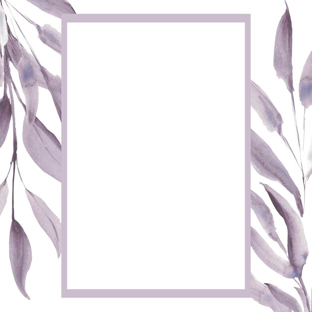 Quadro Aquarela folhas roxas Um conjunto de elementos em um fundo branco