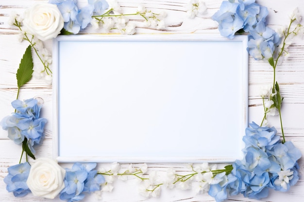 Quadro azul floral em branco