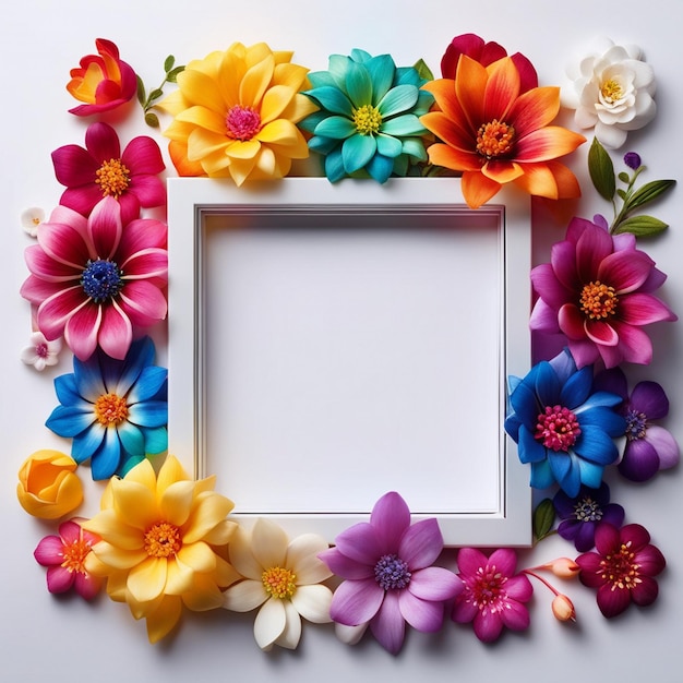 Foto quadro branco com flores em forma de quadrado ao redor