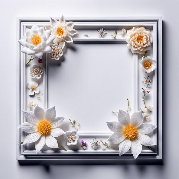 Foto quadro branco com flores em forma de quadrado ao redor