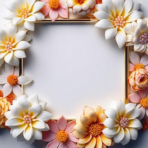 Foto quadro branco com flores em forma de quadrado ao redor