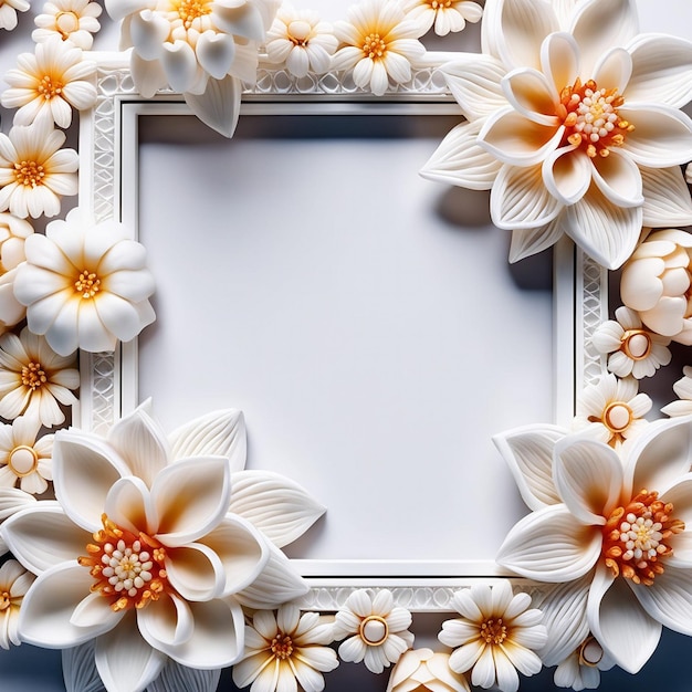 Foto quadro branco com flores em forma de quadrado ao redor