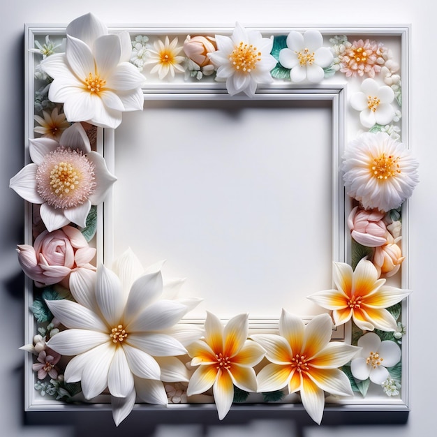 Foto quadro branco com flores em forma de quadrado ao redor