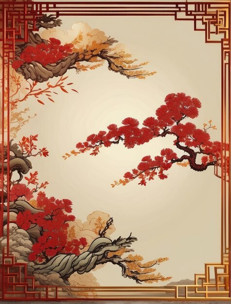 Quadro chinês com fundo de dragão vermelho e dourado
