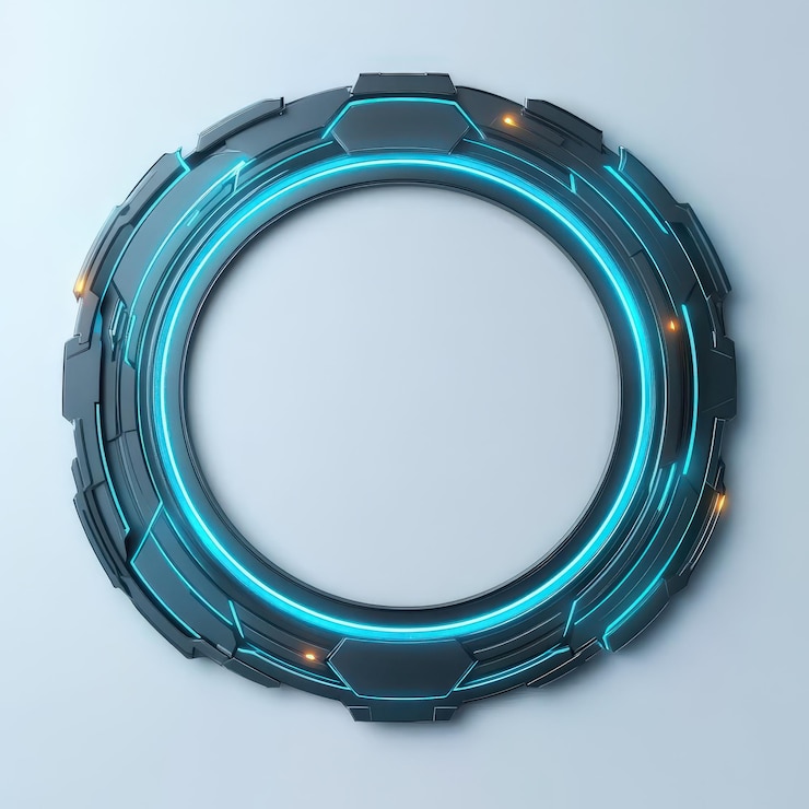 Foto quadro circular futurista com luzes azuis brilhantes