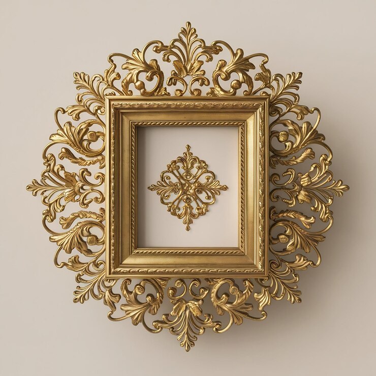 Foto quadro clássico dourado com decoração de ornamento isolado renderização 3d