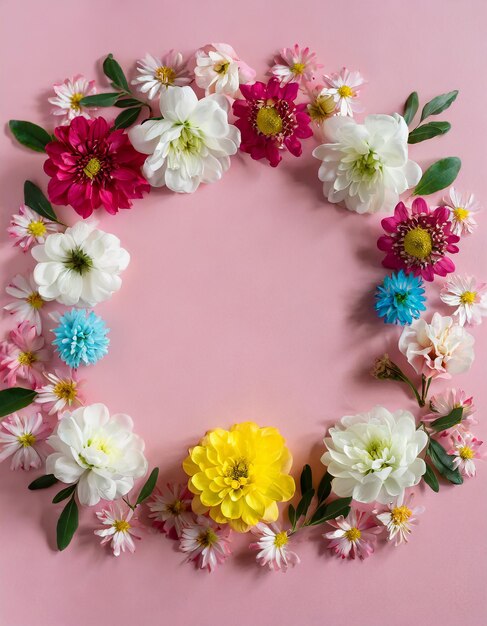 Quadro com flores coloridas em fundo rosa pastel claro Desenho de cartão de saudação para feriados