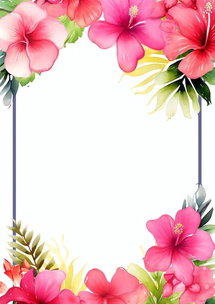 Quadro com flores e folhas cor-de-rosa do havai para cartão de saudação de convite ou eventos