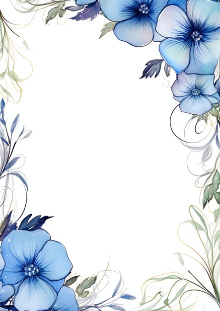 Quadro com flores e folhas náuticas azuis para cartão de saudação de convite ou eventos