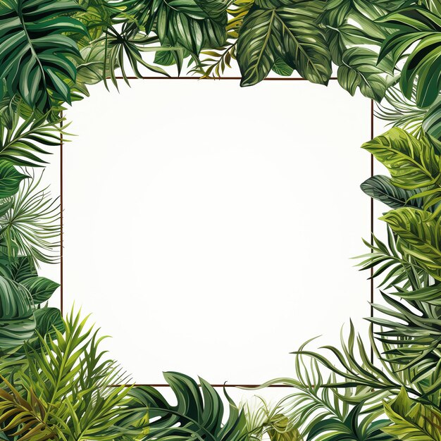 Quadro com folhas tropicais e espaço para texto em fundo branco Ilustração vetorial Ai Gerado