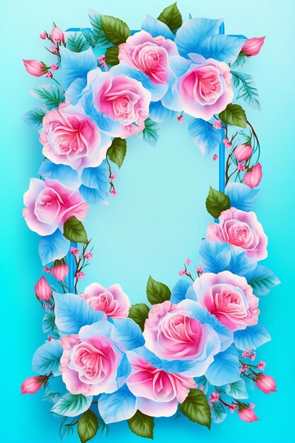 Quadro com rosas cor de rosa no fundo azul