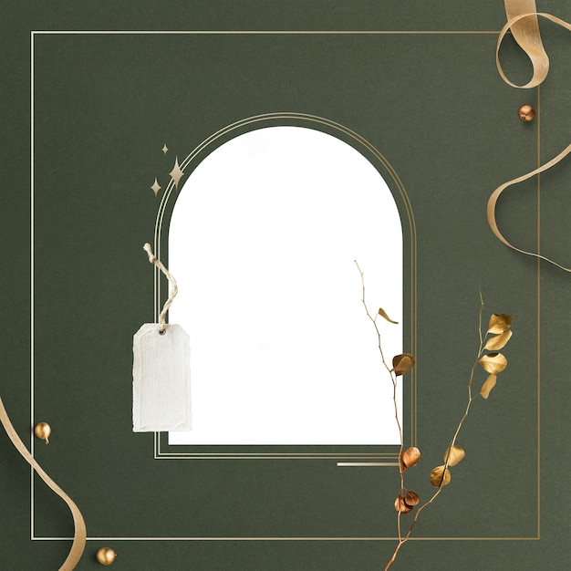 Quadro de arco de fundo png festivo verde com fita dourada