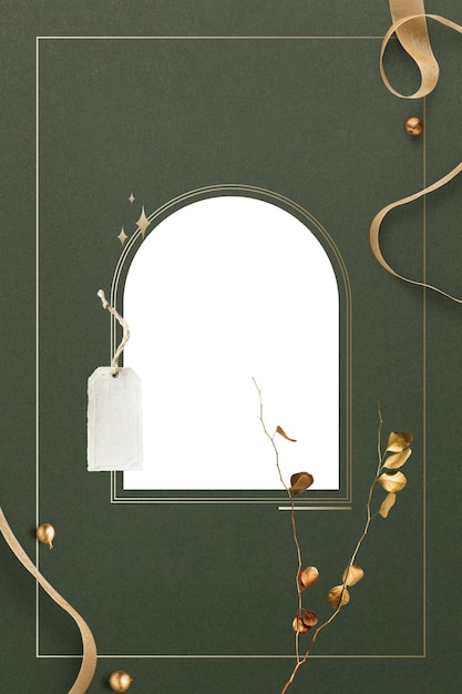 Quadro de arco de fundo png festivo verde com fita dourada