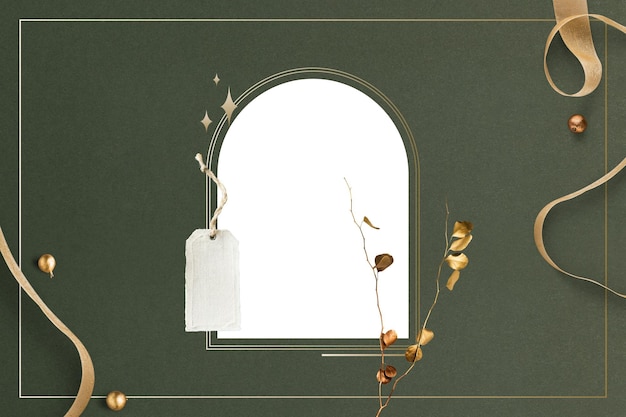 Quadro de arco de fundo png festivo verde com fita dourada