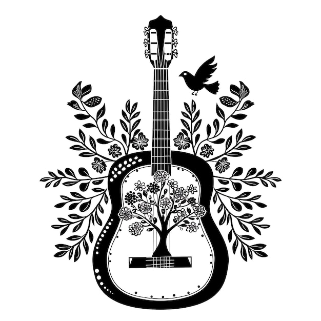 Quadro de arte de guitarra CNC com árvore e pássaro desenhos pequena árvore e bi CNC Die Cut contorno tatuagem
