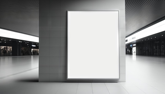 Quadro de avisos em branco anexado à parede com espaço de cópia para sua mensagem de texto no moderno shopping centerGenerative ai