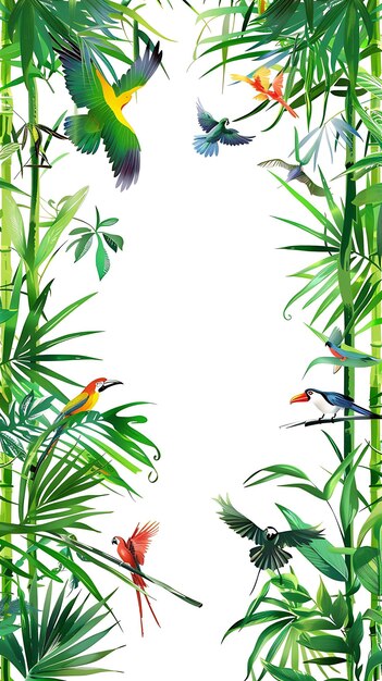 Quadro de bambu tropical adornado com folhas de palmeira e decoração Colorfu Border CNC página de coloração