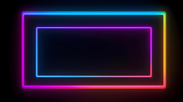 Foto quadro de borda de néon colorido retangular para recursos gráficos de design de banner com espaço de cópia vazio gerado por ia