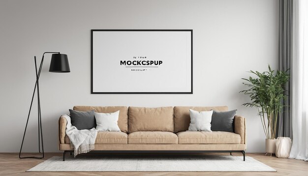 Quadro de cartaz de maquete na parede da sala de estar de luxo Design contemporâneo Interiores modernos