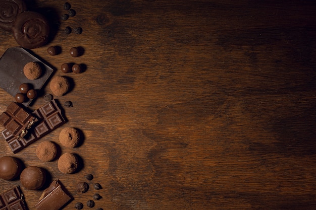 Foto quadro de chocolate de energia com espaço de cópia