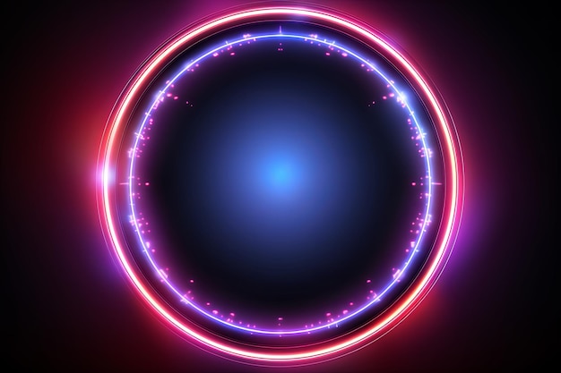 Quadro de círculo de luz de néon abstrato com efeito de luz brilhante futurista bordas fundo escuro