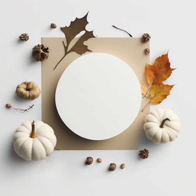 Quadro de círculo vazio de cartão em branco branco com decoração de outono Gerado AI