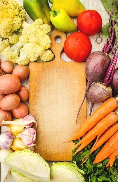 Quadro de comida, alimentos frescos do mercado.