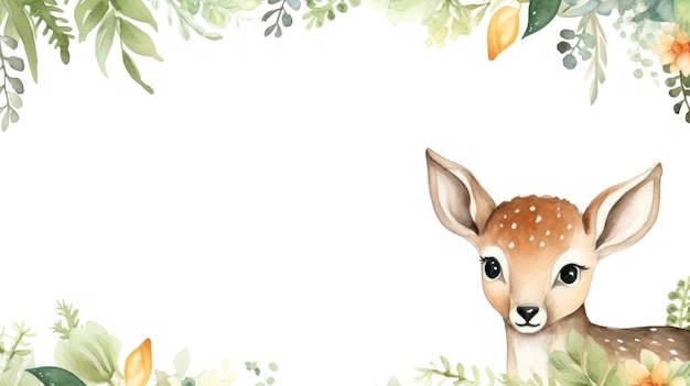 Foto quadro de convite de floresta de aquarela com baby deer ai gerado