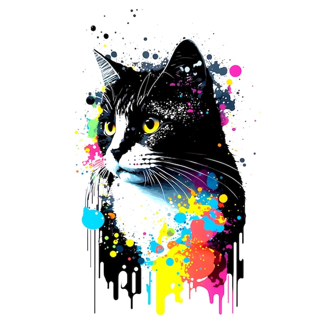 Quadro de design de ilustração colorida de gato Gerar AI