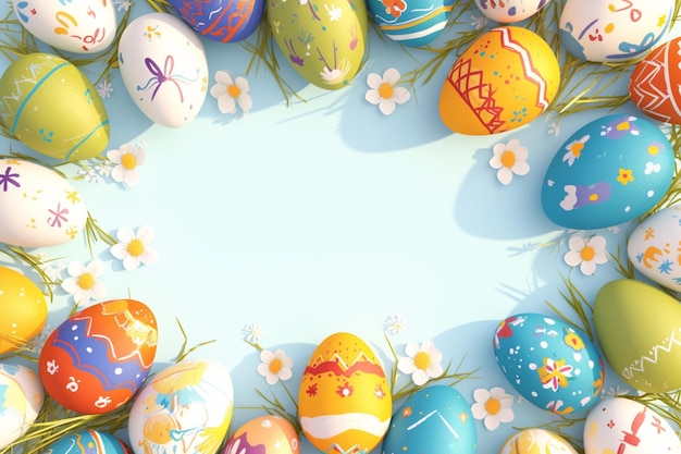 Foto quadro de exibição de ovos de páscoa coloridos pronto para inserções personalizadas