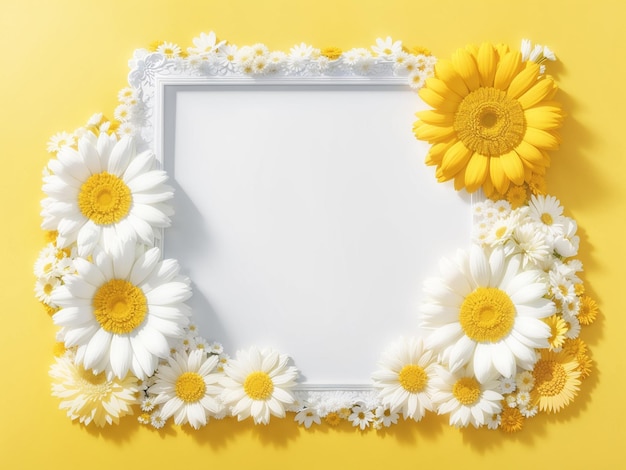 Quadro de flor branco em branco para texto com flor em volta