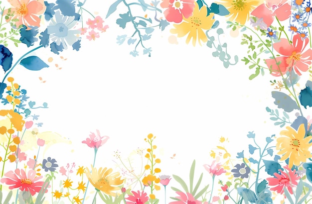 Quadro de flores aquareladas com espaço no centro Modelo de cartão com flores aquarelas Espaço em branco