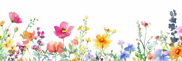 Quadro de flores de aquarela vibrante para flores silvestres coloridas Fundo IA geradora