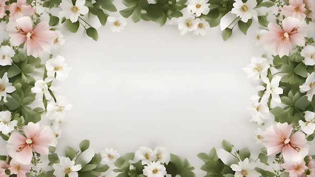 Quadro de flores em fundo branco com espaço de cópia Vista superior plana