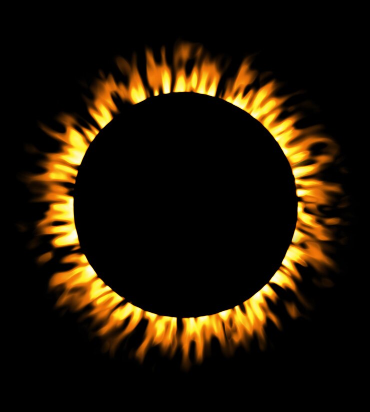 Foto quadro de fogo redondo do eclipse solar