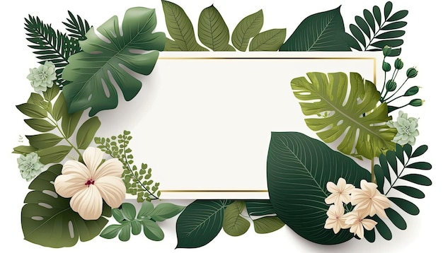 Quadro de folha e flor verde com ilustração vetorial de fundo branco Feito por AIArtificial intelligence