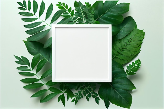 Quadro de folha verde com fundo branco Generative ai
