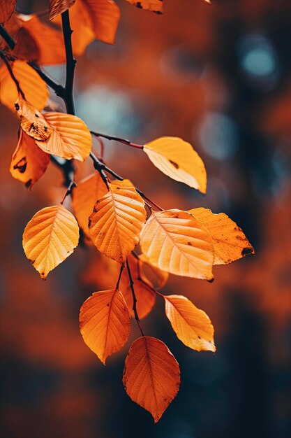 quadro de folhas de bordo redorange do fundo da natureza do outono com bokeh no fundo do outono da floresta
