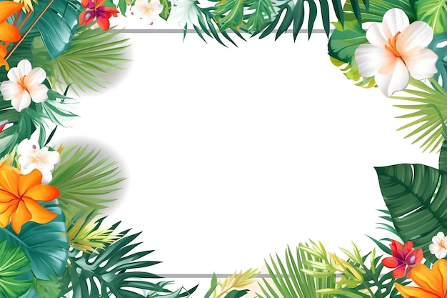 Quadro de folhas tropicais em um fundo branco